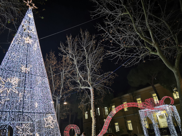 albero di luci e pacco illuminato