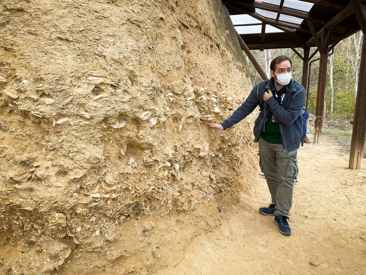 paleontologo durante la visita guidata al geosito