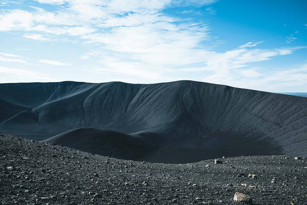 vista del cratere del vulcano di Hverfjall in Islanda
