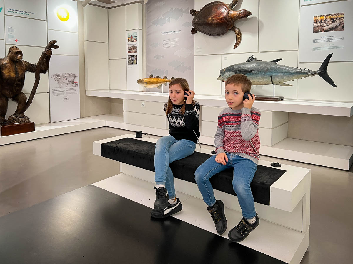 bambini guardano un video al museo