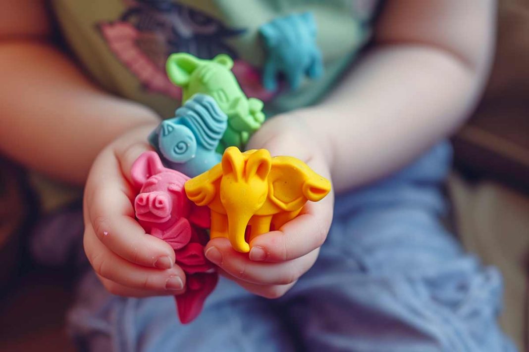 Tra gli eventi per bambini a Milano a maggio la maratorna di Didò, in foto mani di bambina con animali di plastilina