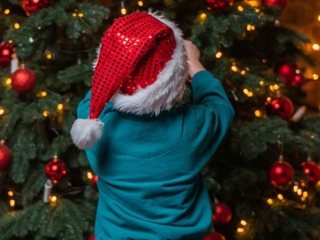 bambino davanti all'albero