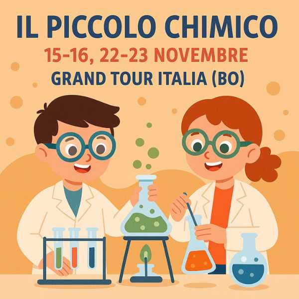 due bambini fanno esperimenti vestiti da piccoli chimici