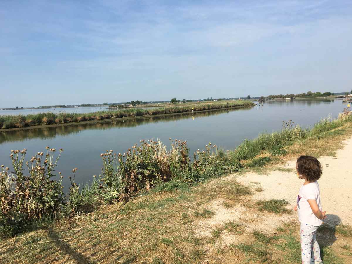Bambina che osserva la natura lungo il Delta del Po a Comacchio