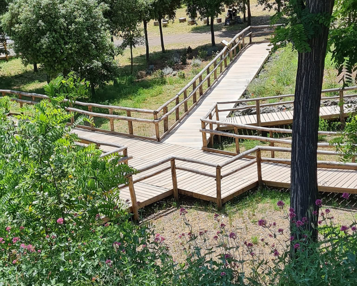 Percorso accessibile della Pineta di Terzigno con passerella e corrimano in legno